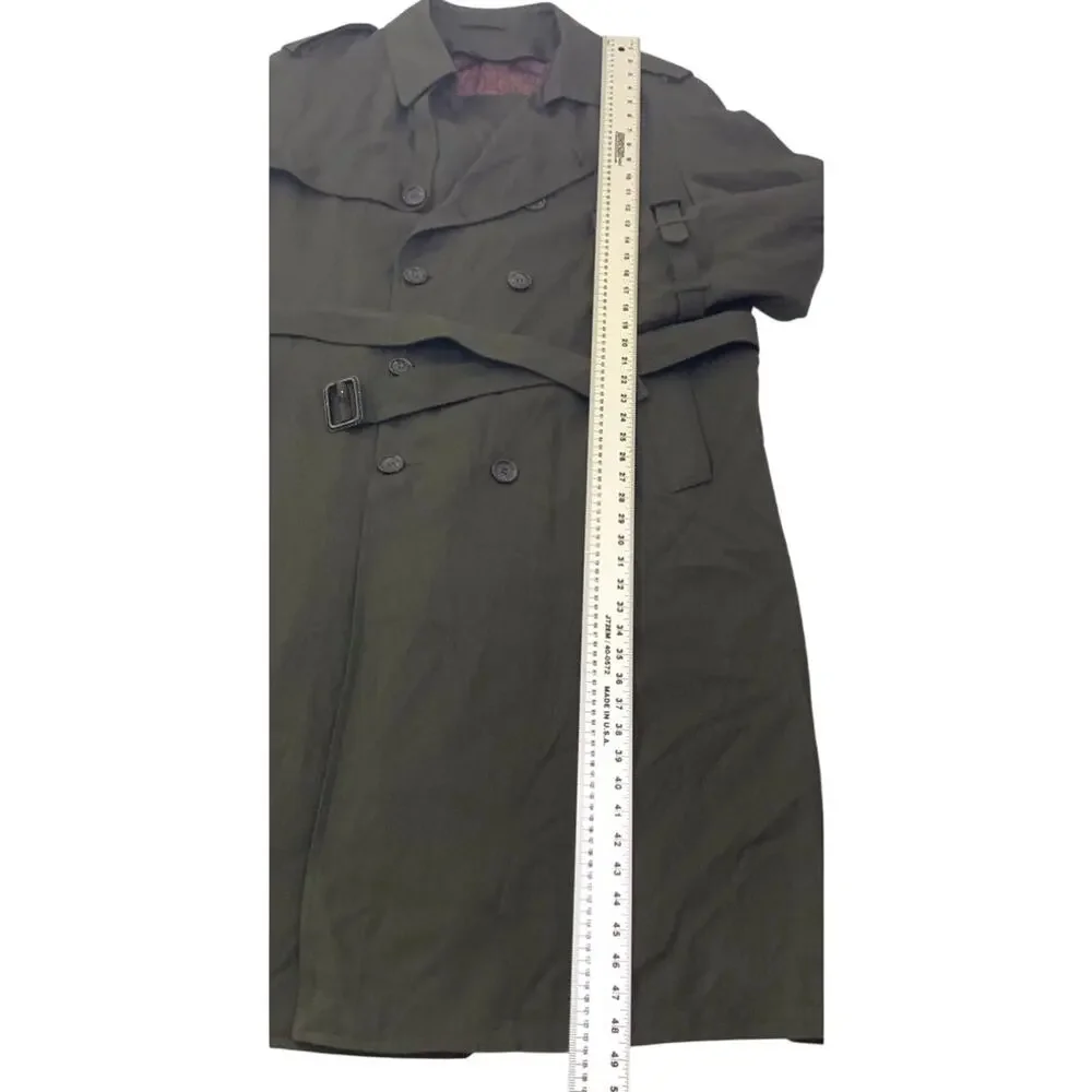 London Fog Mens Trench Coat 44 Reg. Olive Green Lined Double Breasted Old Money - Picture 6 of 16